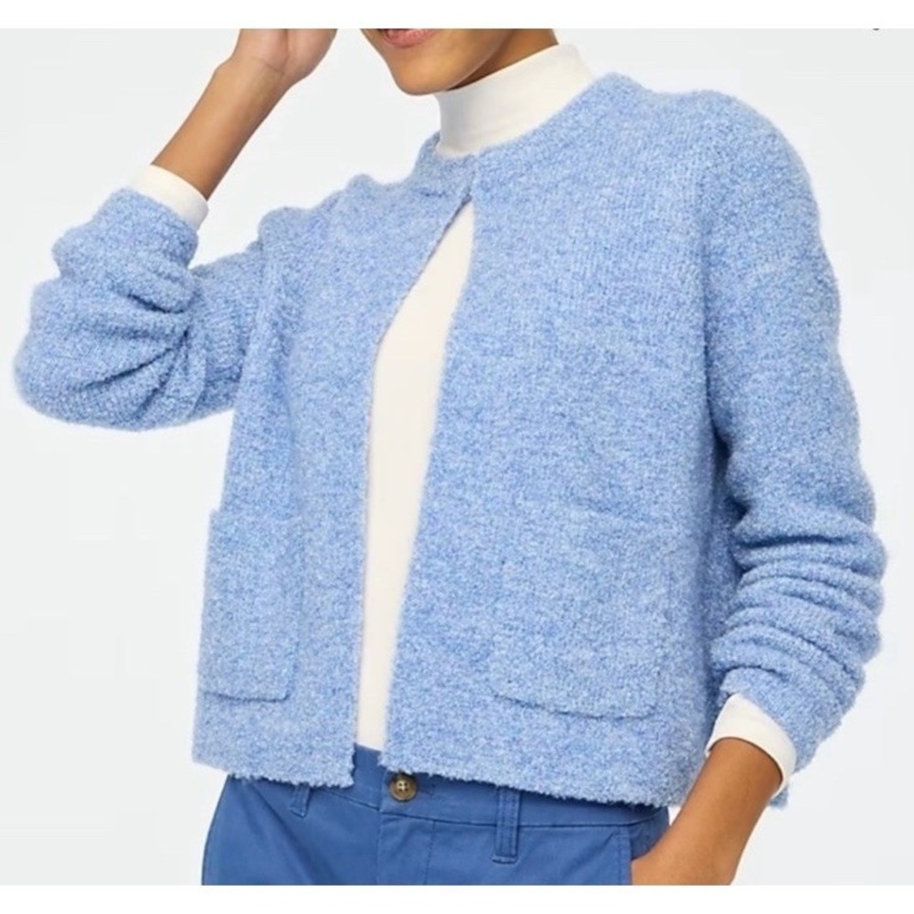 J. Crew Bouclé Lady Cardigan Knit Sweater Blue Women's Small Long Sleeve Pockets